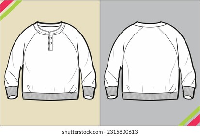 KIDS WINTER SWEATSHIRT HENLEY NECK TECHNICAL FASHION FLAT SKETCH