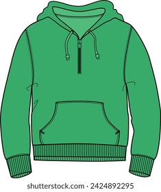 KIDS WINTER WEAR HOODIE WITH HALF ZIP AND KANGAROO POCKET VECTOR ILLUSTRATION