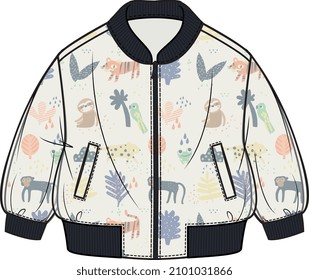 KIDS WINTER WEAR PRINTED LIGHT WEIGHT BOMBER JACKET VECTOR