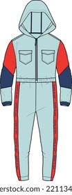 KIDS WINTER WEAR TRACKSUIT AND BOILER SUIT WITH HOOD VECTOR ILLUSTRATION