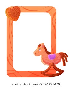 Kids wooden frame for photo with toy horse