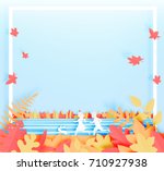 Kids in the woods with paper art style and beautiful pastel color background vector illustration