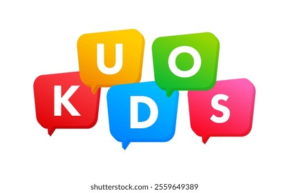 Kids word in colorful speech bubbles representing childhood, fun, and playfulness