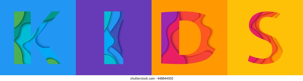 Kids word, mockup print colored graphic material layered design for cover or poster background.