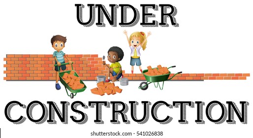 Kids working on the construction site illustration