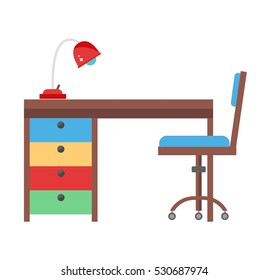 Kids workplace vector illustration.