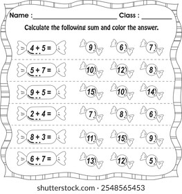 Planilha de filhos : Calcule a seguinte soma e colorir a resposta.