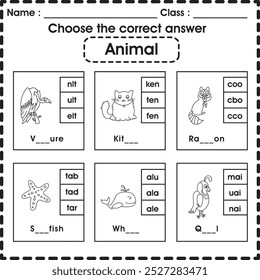 Hoja de trabajo para niños: Elige la respuesta correcta (animal 4)