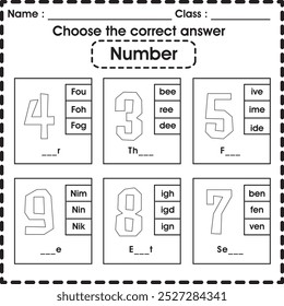 Kids worksheet : Choose the correct answer (number)