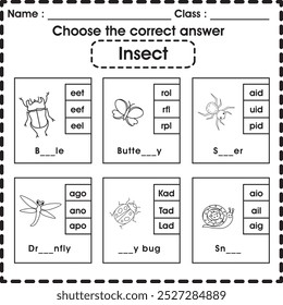 Kids worksheet : Choose the correct answer (insect)