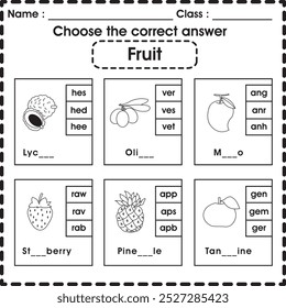 Planilha de crianças : Escolha a resposta correta (fruta 3)