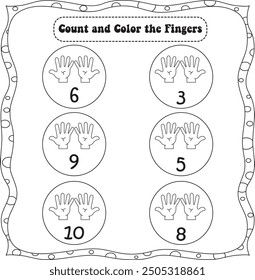 kids worksheet : count and color the fingers