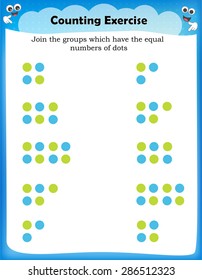 Kids worksheet with counting exercises | count and match equal numbers of dots