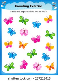 Kids worksheet with counting exercises | count and separate into lots of two s