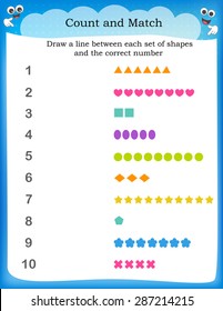 Kids worksheet with counting exercises | count and match equal numbers of pictures