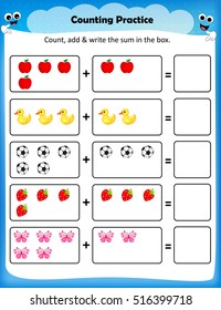 Kids worksheet counting practice - maths worksheet for preschool kids