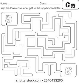Kids worksheet for education : maze puzzle (alphabet G)