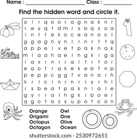 Kids worksheet : Find the hidden word (letter O)