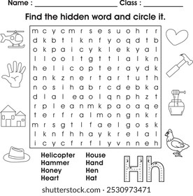 Kids worksheet : Find the hidden word (letter H)