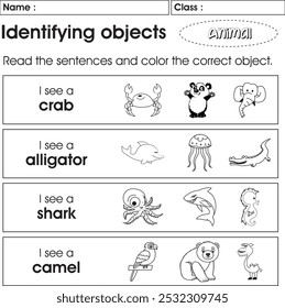 Planilha para crianças : Identificando objetos (animal 1)