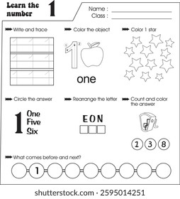 Kids worksheet (Let learn number : 1)