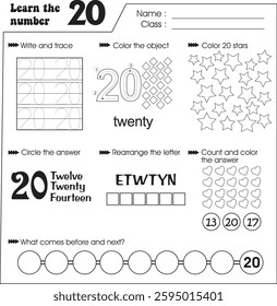 Kids worksheet (Let learn number : 20)
