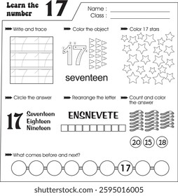 Kids worksheet (Let learn number : 17)