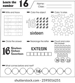 Kids worksheet (Let learn number : 16)