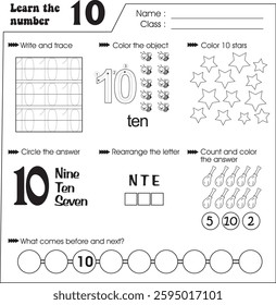 Kids worksheet (Let learn number : 10)