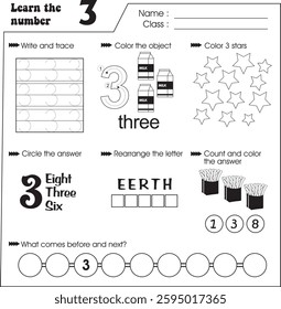 Kids worksheet (Let learn number : 3)
