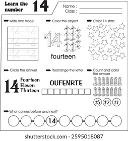 Kids worksheet (Let learn number : 14)