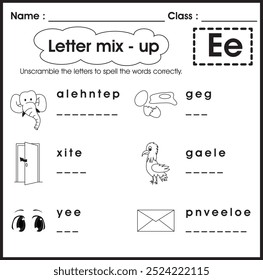 Kids worksheet : Letter E mix - up