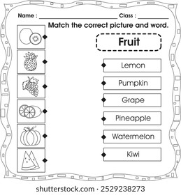 Planilha de crianças : Corresponde à imagem e à palavra corretas. (fruto 1)