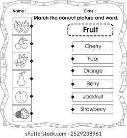 Hoja de trabajo para niños: Coincidir con la imagen y la palabra correctas. (fruta 4)