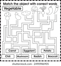 Kids worksheet : Matching object with correct word (vegetable)