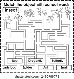 Kids worksheet : Matching object with correct word (insect)