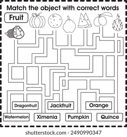 Kids worksheet : Matching object with correct word (fruits 2)