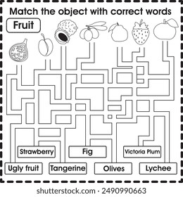 Kids worksheet : Matching object with correct word (fruits 3)