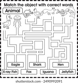 Kids worksheet : Matching object with correct word (animals 2)