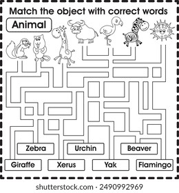 Kids worksheet : Matching object with correct word (animals 5)