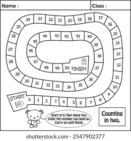 Hoja de trabajo para niños: Multiplicar paso (contando en dos)