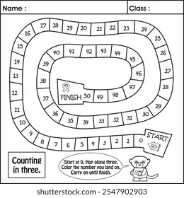 kids worksheet : multiply step (counting in three)