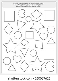 kids worksheet shapes match color same stock illustration 329308457 shutterstock