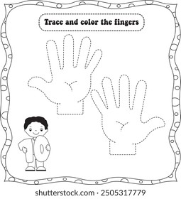 kids worksheet : trace and color the fingers