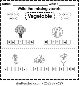 Planilha para crianças : escreva as vogais que faltam (vegetal 3)