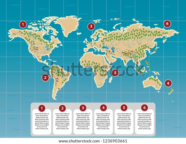 Kids World Map Rivers Mountains Major Stock Vector Royalty Free