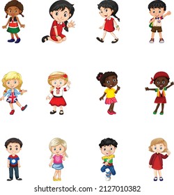 Kids of the World Vector Characters Collection set, Multicultural happy kids. School girls and boys group, diverse kids characters