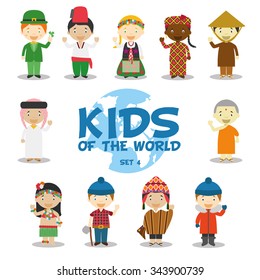Kids of the world vector illustration: Nationalities Set 4. 11 characters in national costumes (Ireland, Turkey, Poland, Mali, Vietnam, Saudi Arabia, Nepal, Hawaii, Canada, Peru and South Pole).