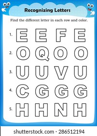 Kids worsheet identify and color the different shape in each row