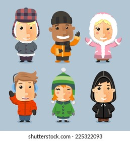 Kids wrapped up with Winter Cloth Sheltered, with mad bomber, beanie hat, boot, pants, knit hat,